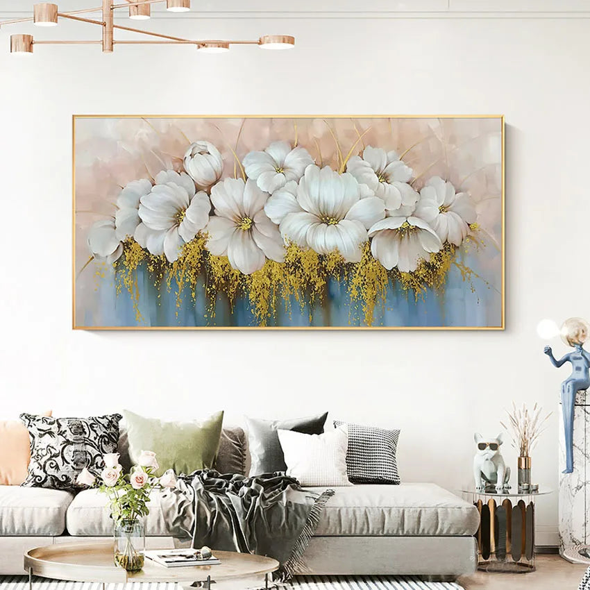 Household goods wall art beautiful flowers canvas oil painting hand-made hanging in the hotel restaurant living room and bedroom Peaceful Pleasures Health and Wellness