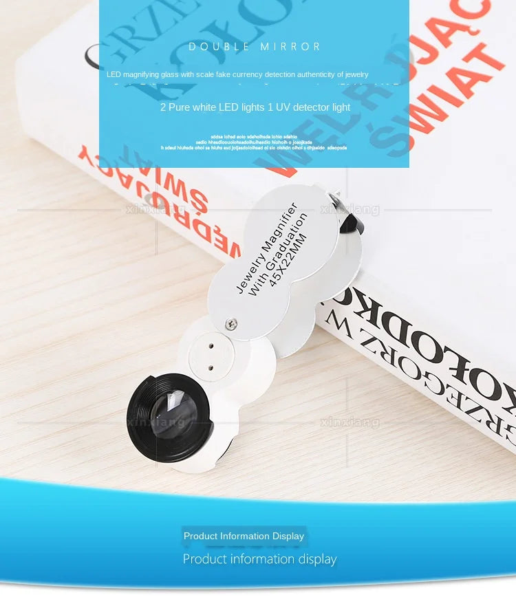 45X Portable with Scale Measuring Magnifying Glass Folding Loupe LED Lamp UV Money Detector Antique Jewelry Antique Appraisal Peaceful Pleasures Health and Wellness