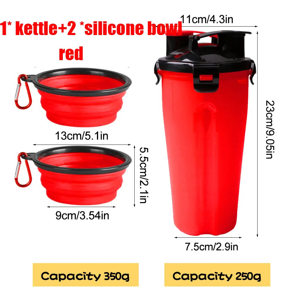 2-in-1 Portable Pet Water & Food Container with Foldable Silicone Bowl | Travel Dog & Cat Feeder – 350ml + 250g