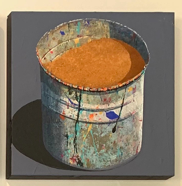 Hand-painted Oil Painting Paintings of Stephane Braud, Acrylic Painting, Paint Bucket with Paint Framed, Ready to Hang Peaceful Pleasures Health and Wellness Khaki 35x35cm