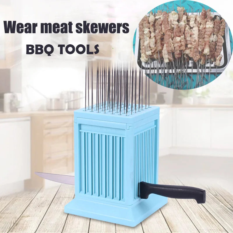 BBQ Kebab Maker Set – 49 Skewers, Meat Cutter & BBQ Tools