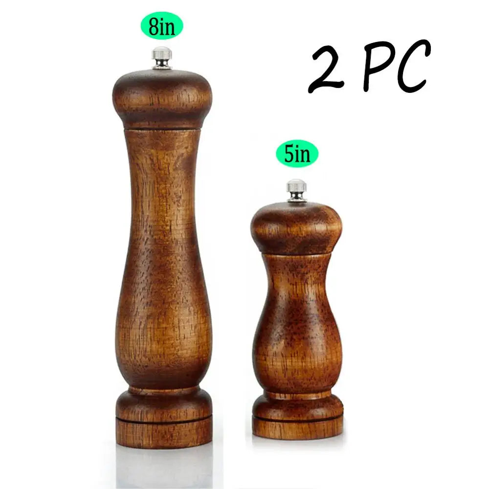 4PC Oak Pepper Grinder Coarse Salt Solid Wooden Oak Pepper Mill Handheld With Adjustable Ceramic Core Manual Kitchen Tools Peaceful Pleasures Health and Wellness 2PC 8inch 5inch
