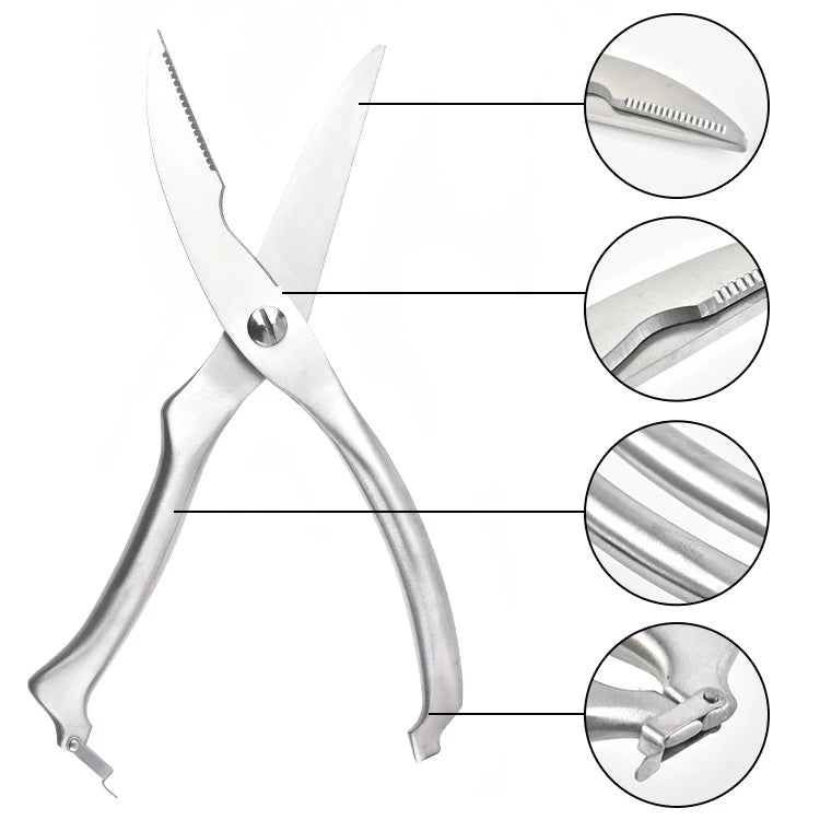 Stainless Steel Poultry Kitchen Shears with Safety Lock – Heavy-Duty Scissors for Chicken, Duck, Fish & Meat