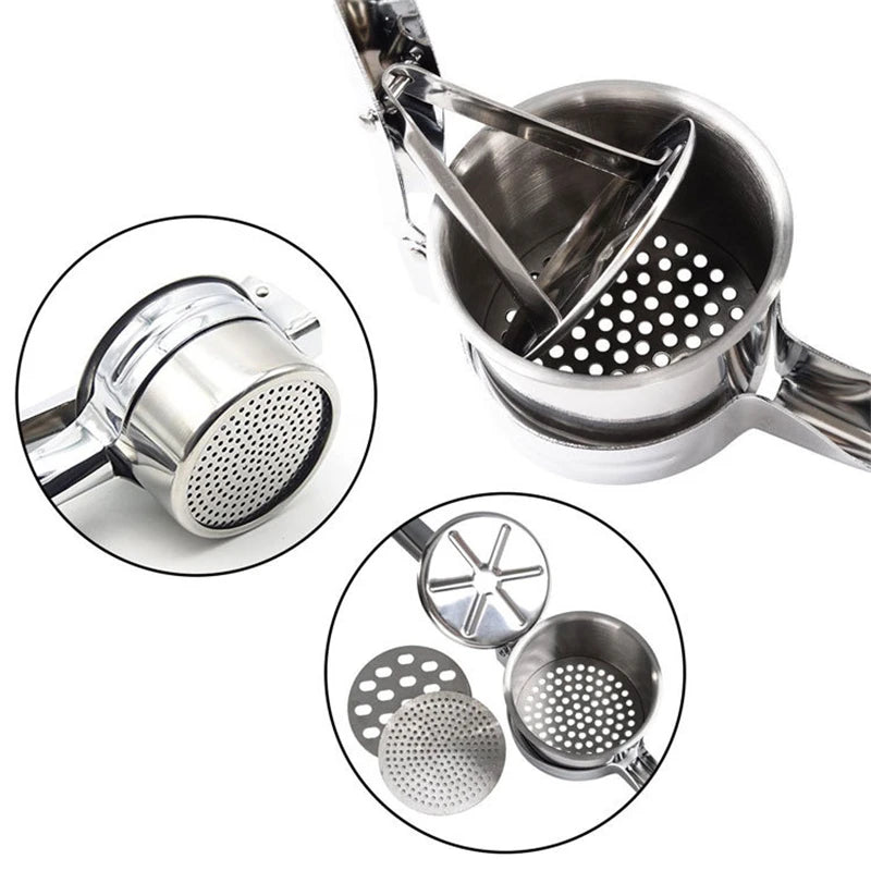 Stainless Steel Potato Ricer & Masher with 3 Interchangeable Discs Peaceful Pleasures Health and Wellness