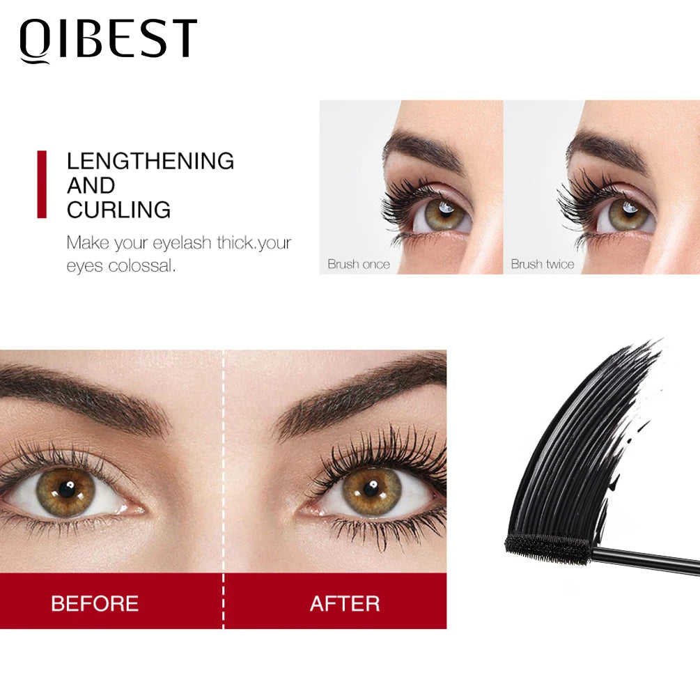 QIBEST Makeup Black Mascara 4D Curling Thick Mascara Volume Eyelash Extension Make up Waterproof Lengthening Eyes Cosmetics Peaceful Pleasures Health and Wellness