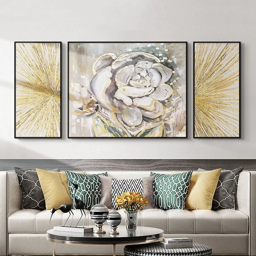 3-Panel Handmade Abstract Floral Oil Painting | Canvas Wall Art Canvas Wall Art Peaceful Pleasures Health and Wellness