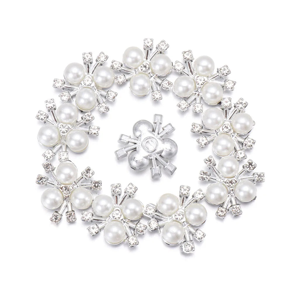 10PCS Pearl Flower Rhinestone Buttons | Crystal Sewing Embellishments