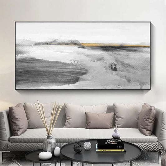 Nordic Modern Simple Living Room Abstract Handmade Oil Painting Sofa Background Wall Bedroom Home Decoration Black-White Poster Peaceful Pleasures Health and Wellness