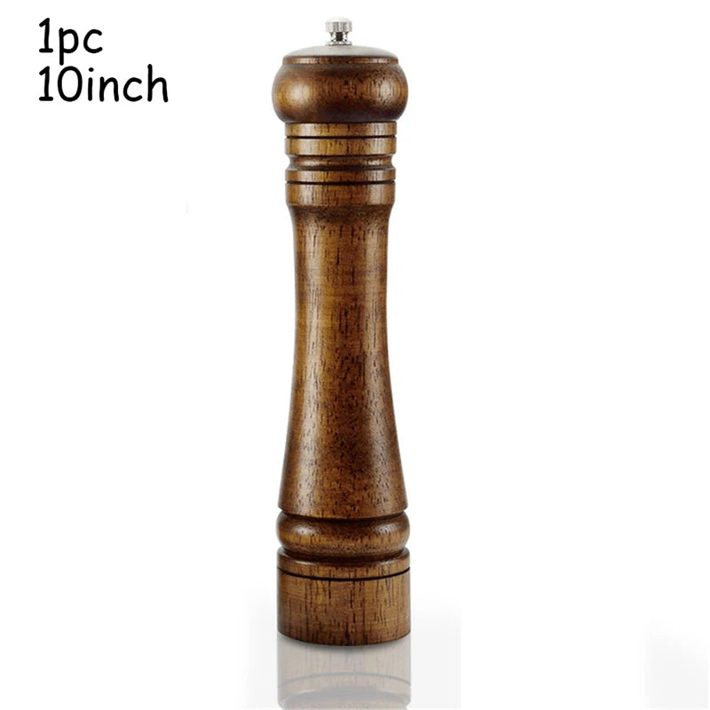 4PC 10inch Classical Oak Wood Pepper Spice Mill Grinder Set Handheld Seasoning Mills Grinder Ceramic Grinding Core BBQ Tools Set