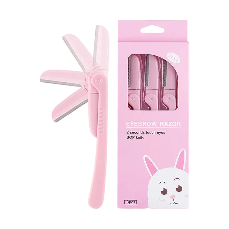 3-Pc Pink Folding Eyebrow Trimmer Set | Precision Face Shaper