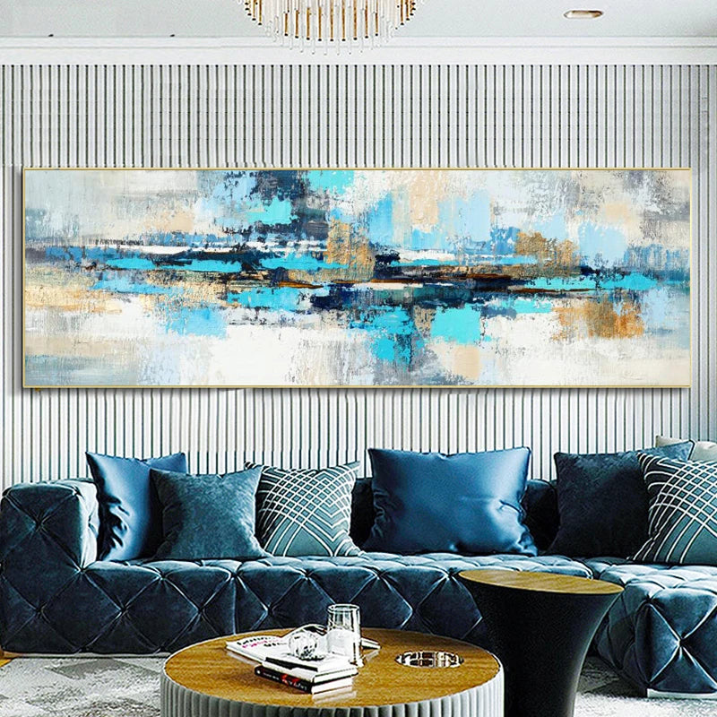 Modern Abstract Oil Painting on Canvas Posters and Prints Wall Art Painting Blue Abstract Art Picture for Living Room Home Decor Peaceful Pleasures Health and Wellness