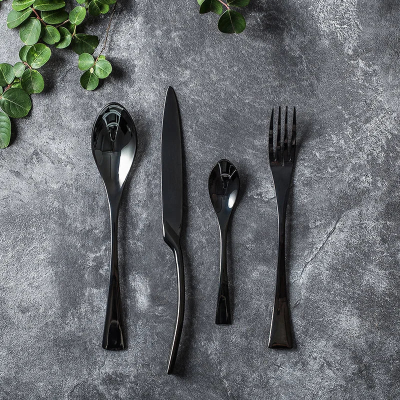 Black & Gold 304 Stainless Steel Cutlery Set – 20-Piece (4 Settings) or 24-Piece (6 Settings), Dishwasher Safe