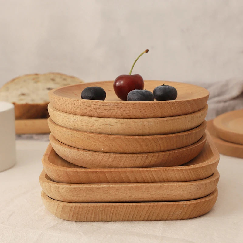 Round & Square Wooden Serving Plate – Eco-Friendly Wood Snack Tray for Fruit, Cake, Sushi & Dessert