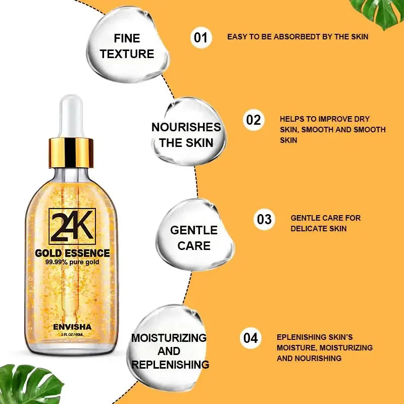 ENVISHA 24K Gold Face Serum – Hyaluronic Acid, Collagen & Anti-Aging 100ml Face Serum Peaceful Pleasures Health and Wellness