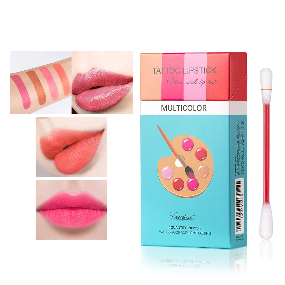 20pcs Cigarette Cotton Swab Lipstick Tattoo Lipstick Non-Stick Long-Lasting Waterproof and Kiss-proof Lip Durable Lip Stain Set Peaceful Pleasures Health and Wellness multicolor