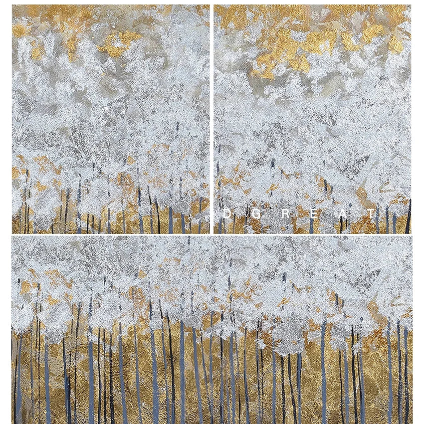 Abstract Gold Foil Handmade Canvas Oil Painting Forest Hanging Poster Home Decoration Art Custom Mural Living Room Bedroom Hotel Peaceful Pleasures Health and Wellness