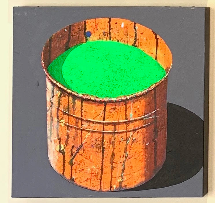 Hand-painted Oil Painting Paintings of Stephane Braud, Acrylic Painting, Paint Bucket with Paint Framed, Ready to Hang Peaceful Pleasures Health and Wellness light green 35x35cm