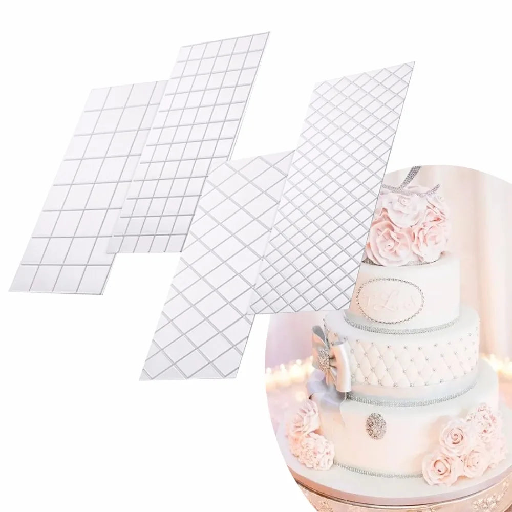 4-Piece Sugarcraft Transparent Texture Mat Set – Cake Border Decorating Molds for Fondant & Pastry