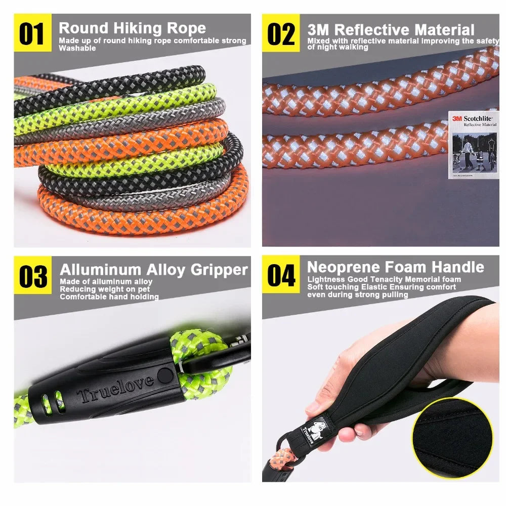 TrueLove Dog Pet Leash Nylon with Reflective Aluminum -Alloy Hook Stainless Steel D-ring Neoprene Handle walking hiking TLL2571 Peaceful Pleasures Health and Wellness
