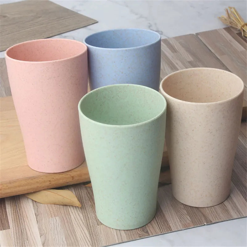 4-Piece Wheat Straw Reusable Kids Cups Set – 250ml Eco-Friendly Drinking Cups for Home, Parties & Outdoor