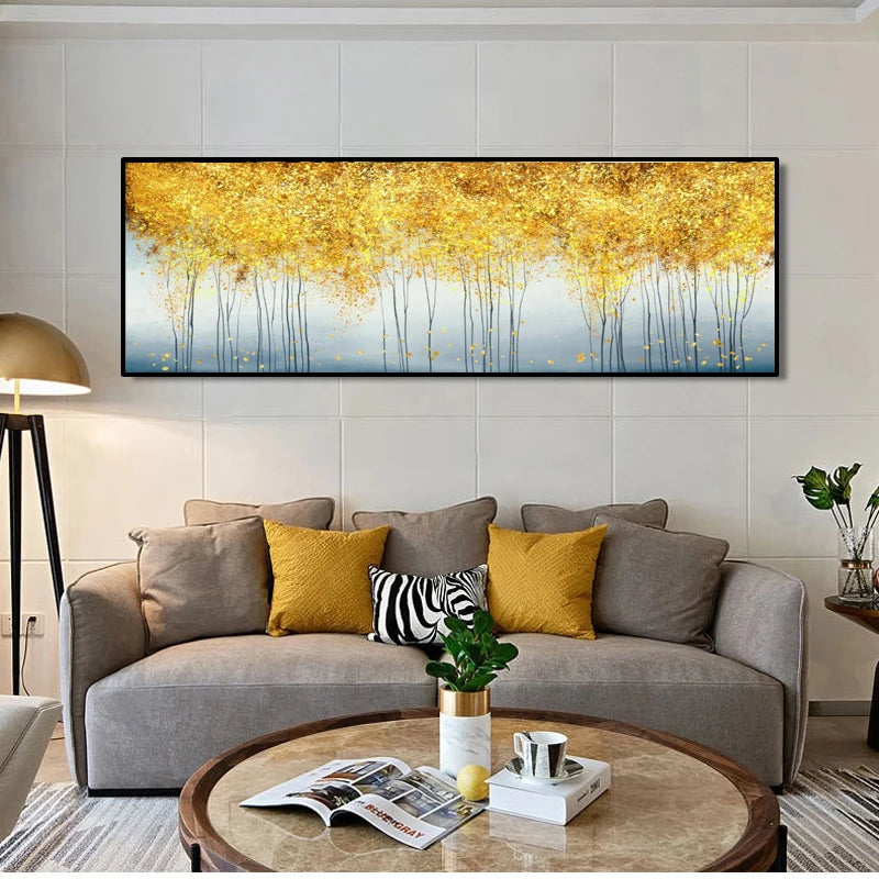 Abstract Oil Painting on Canvas Posters and Prints Wall Art Painting Golden Money Trees Pictures for Living Room Decor No Frame Peaceful Pleasures Health and Wellness