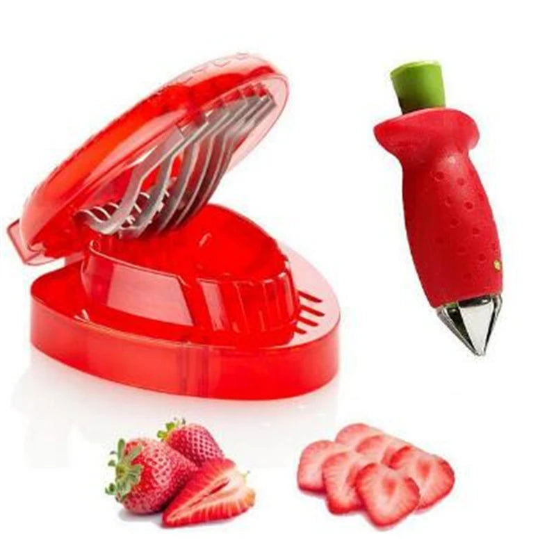 2pc/ Set Kitchen Fruit Gadget Tools Strawberry Slicer Cutter Strawberry Corer Strawberry Huller Leaf Stem Remover Peaceful Pleasures Health and Wellness