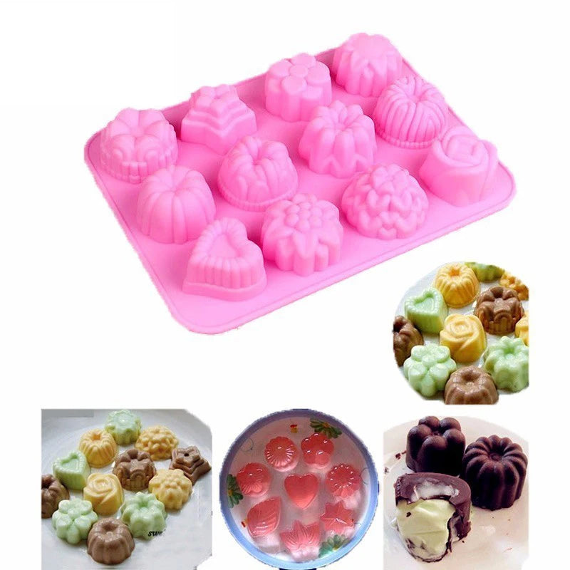 12-Cavity Silicone Flower Mold | Cake, Chocolate, Candy, Soap & Jelly – Oven & Freezer Safe