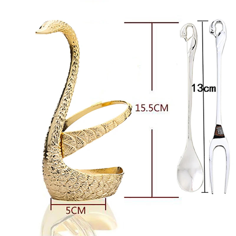 Swan Holder 7-Piece Dessert Fork & Spoon Set – Decorative Tableware for Wedding, Party & Home