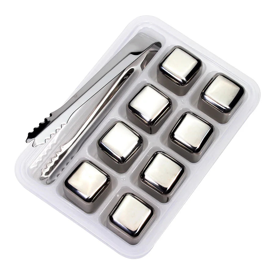 Stainless Steel Ice Cubes, Reusable Chilling Stones for Whiskey Wine, Keep Your Drink Cold Longer, SGS Test Pass Peaceful Pleasures Health and Wellness 8 Pack with Tongs