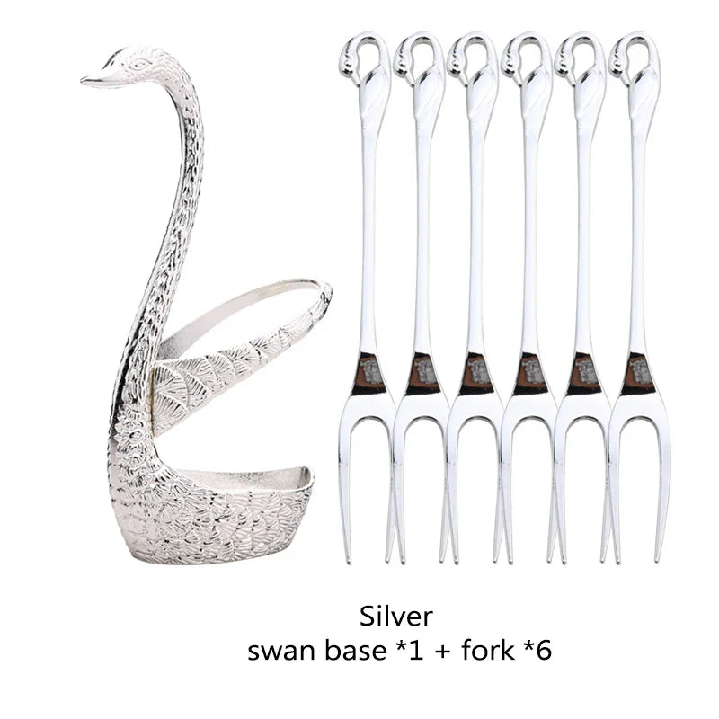 Swan Base Holder with Dessert Forks & Coffee Spoons Set