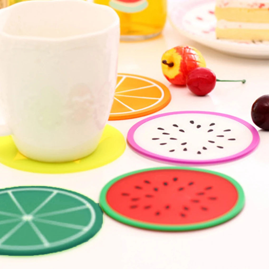 Colorful Fruit Silicone Coaster Set – Round Cup Pads & Drink Mats for Hot & Cold Beverages | 1 or 7 Pieces
