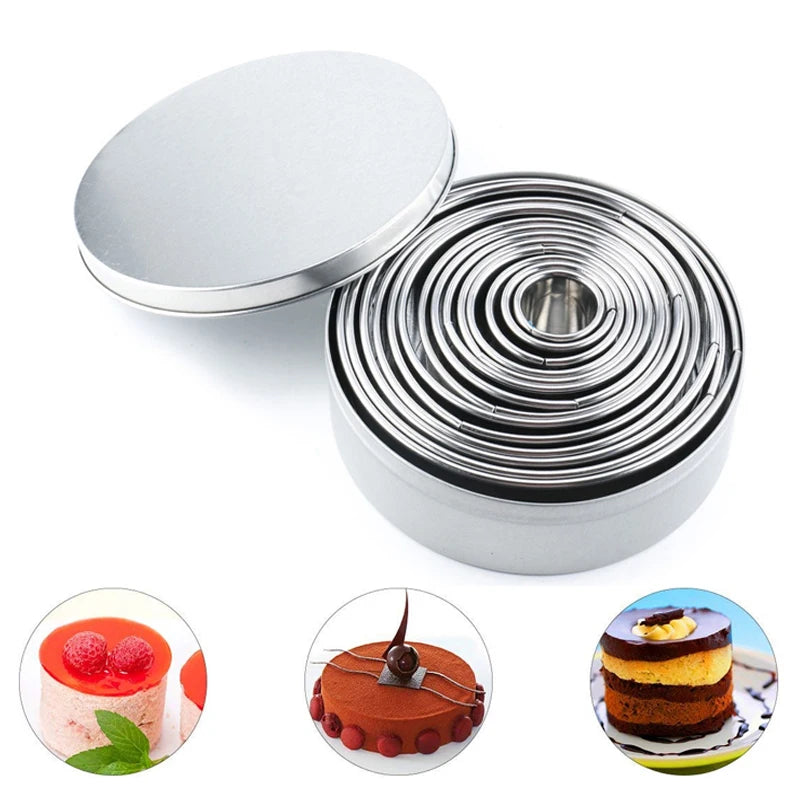 11-Piece Stainless Steel Round Cookie Cutter Set – Biscuit, Mousse & Pastry Molds