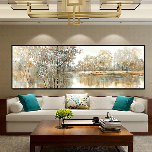 Abstract Landscape Oil Painting Posters and Prints Wall Art Canvas Painting Trees and Lakes Pictures for Living Room No Frame Peaceful Pleasures Health and Wellness