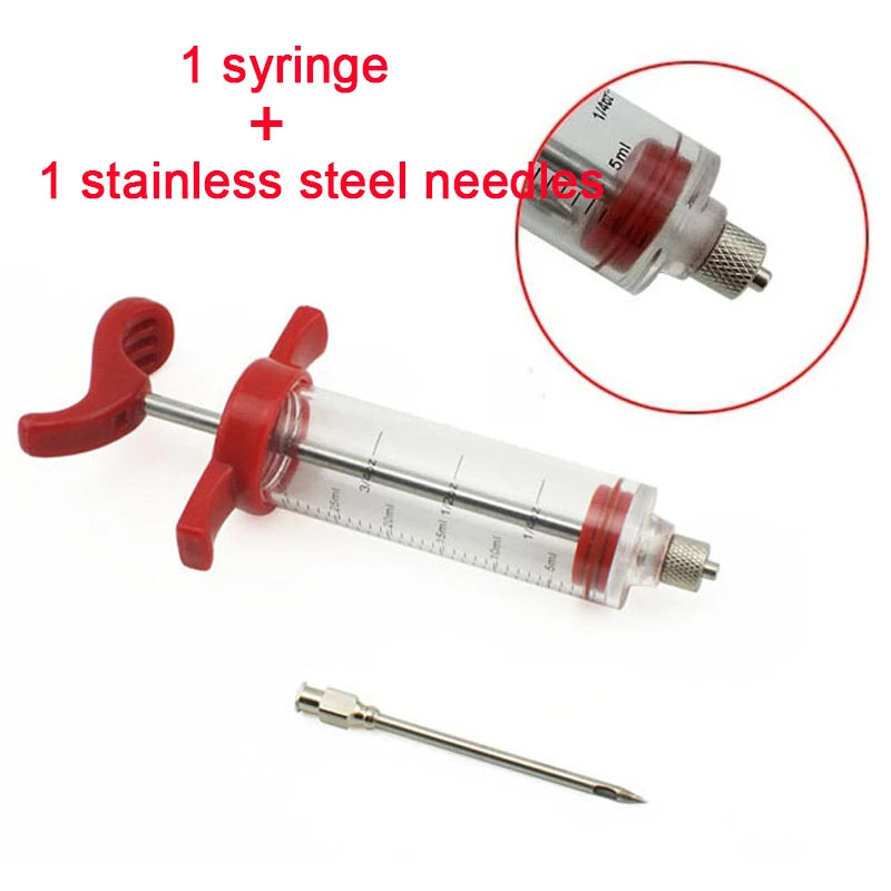 BBQ Meat Marinade Injector Syringe Set – Stainless Steel Needles, for Sauce & Spice Injection, Kitchen & Grilling