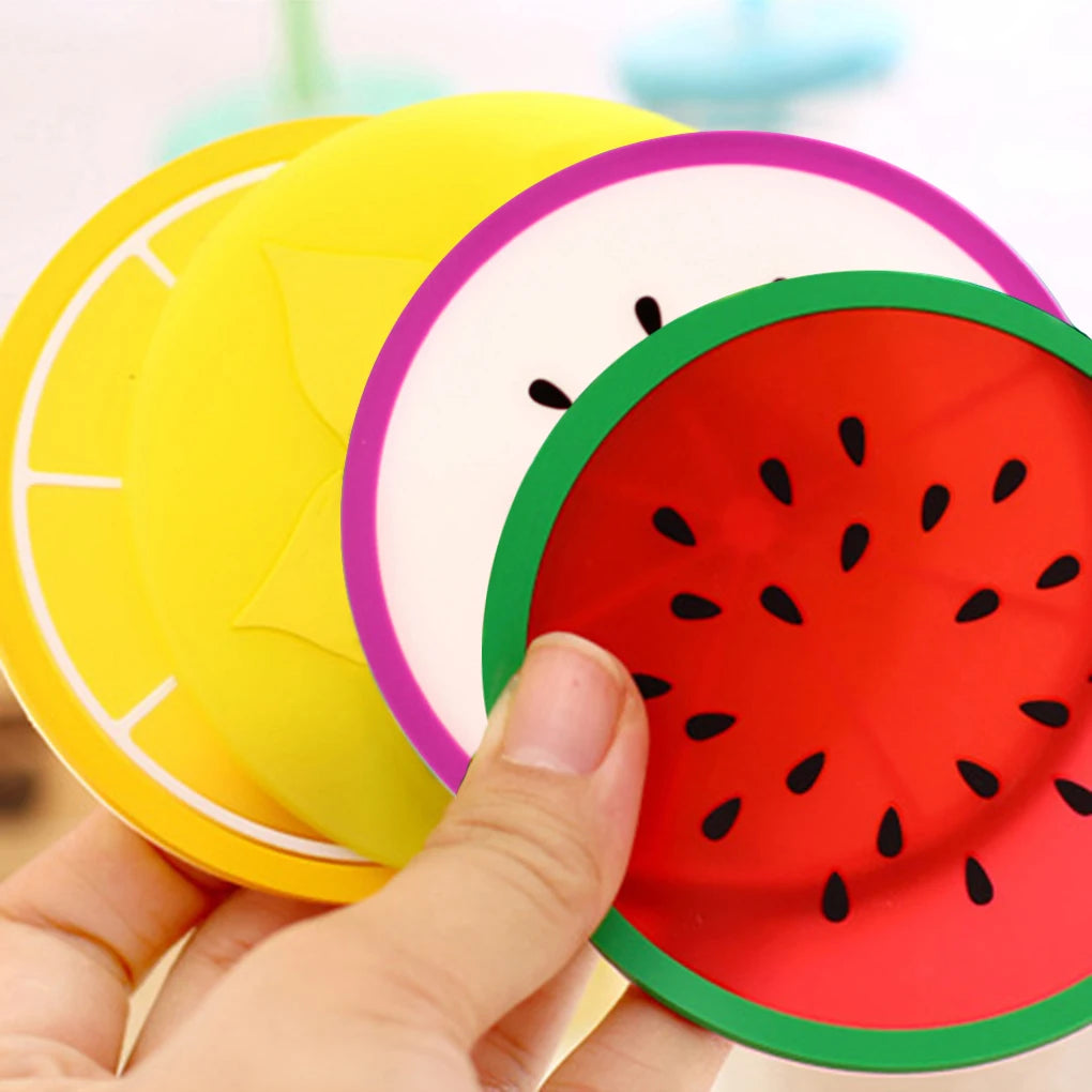 Colorful Fruit Silicone Coaster Set – Round Cup Pads & Drink Mats for Hot & Cold Beverages | 1 or 7 Pieces