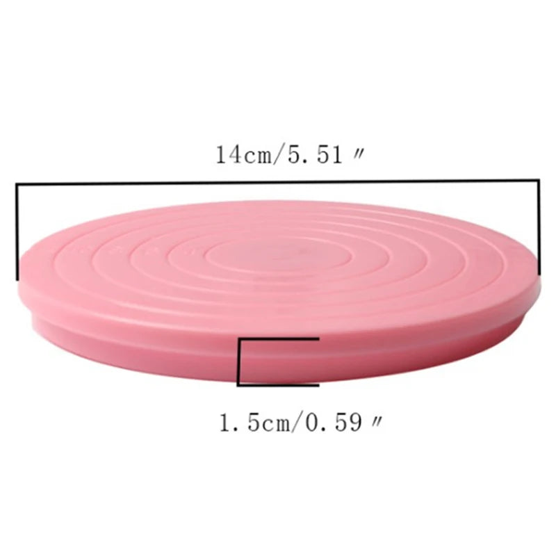 5.5" Rotating Cake Turntable & Decorating Stand – 360° Revolving Platform with Engraved Scale | Pink