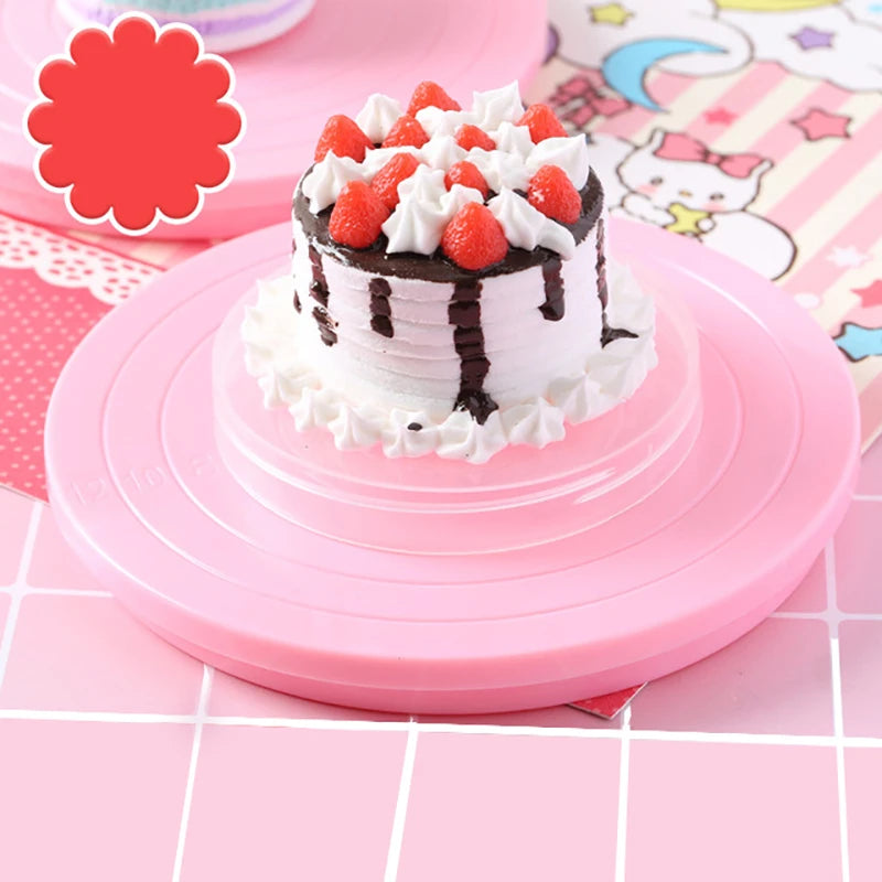 5.5" Rotating Cake Turntable & Decorating Stand – 360° Revolving Platform with Engraved Scale | Pink