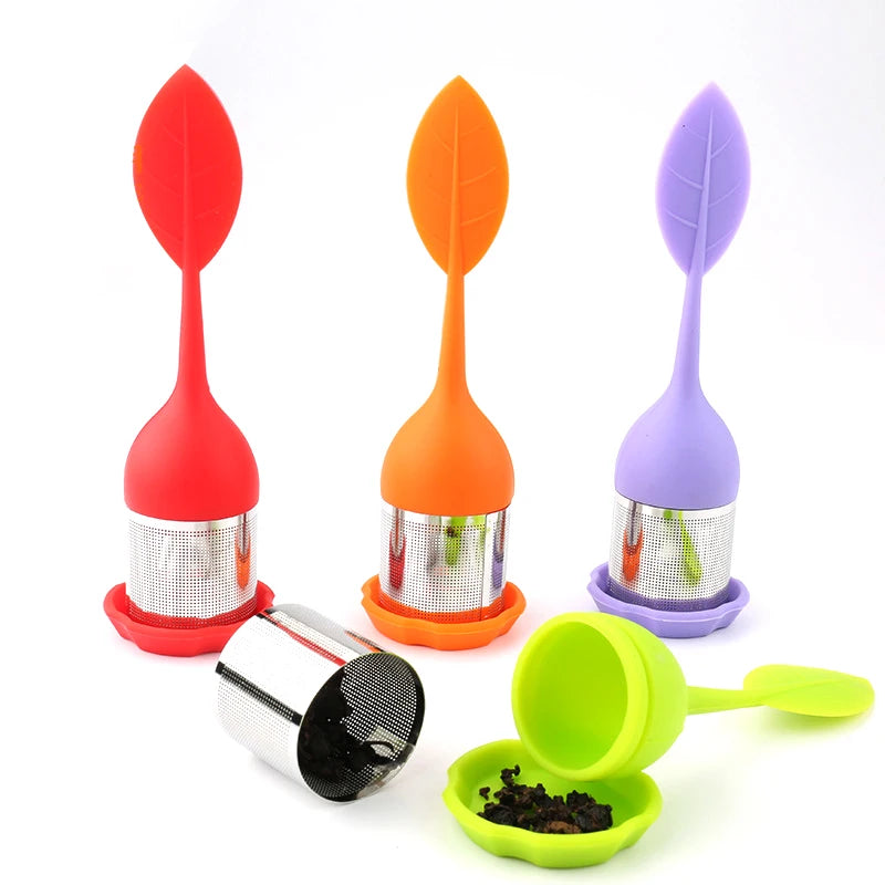 Tea Infuser - Stainless Steel Fine Mesh Tea Filter with BPA-Free Silicone Leaf Handle and Drip Tray for all Loose Leaf Tea Peaceful Pleasures Health and Wellness