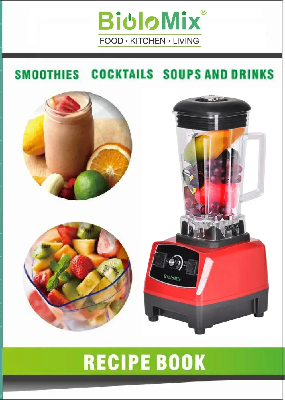 BioloMix BPA Free 2L Jar 2200W Professional Smart Timer Pre-programed Blender Mixer Juicer Food Processor Ice Smoothies Crusher Peaceful Pleasures Health and Wellness