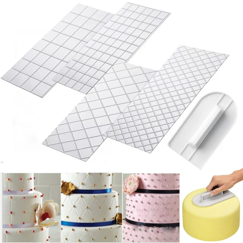 4-Piece Sugarcraft Transparent Texture Mat Set – Cake Border Decorating Molds for Fondant & Pastry