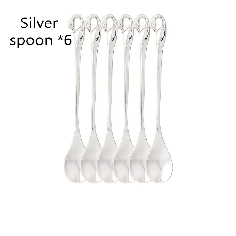 Swan Holder 7-Piece Dessert Fork & Spoon Set – Decorative Tableware for Wedding, Party & Home