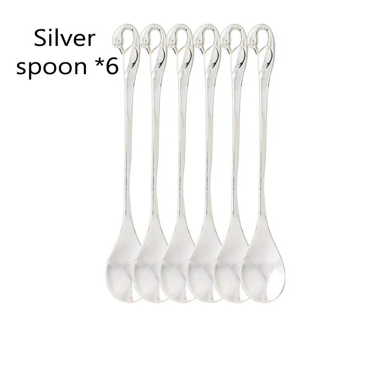 Swan Base Holder with Dessert Forks & Coffee Spoons Tableware Set