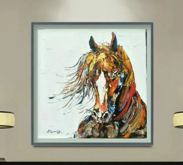 Knife Painting Horse Animals, Handpainted Painting, Wall Art, Modern Picture Palette, Home Decor Peaceful Pleasures Health and Wellness YELLOW 50x50cm