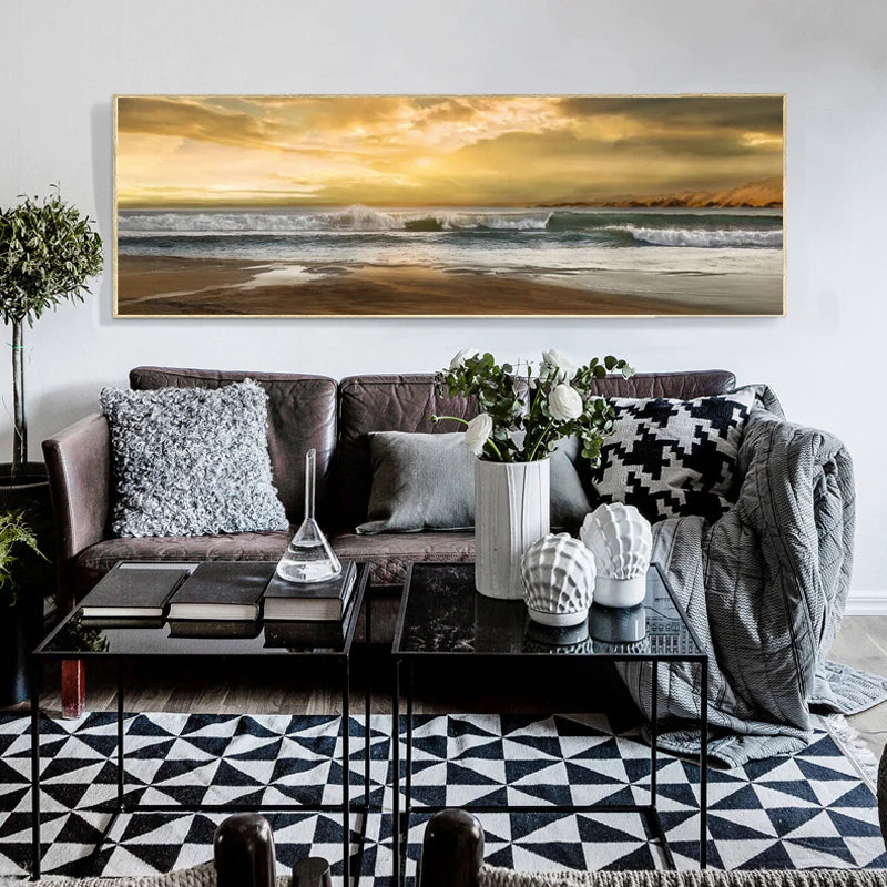 Abstract Seascape Oil Painting Posters and Prints Wall Art Canvas Painting Wave and Beach Picture for Living Room Decor No Frame Peaceful Pleasures Health and Wellness