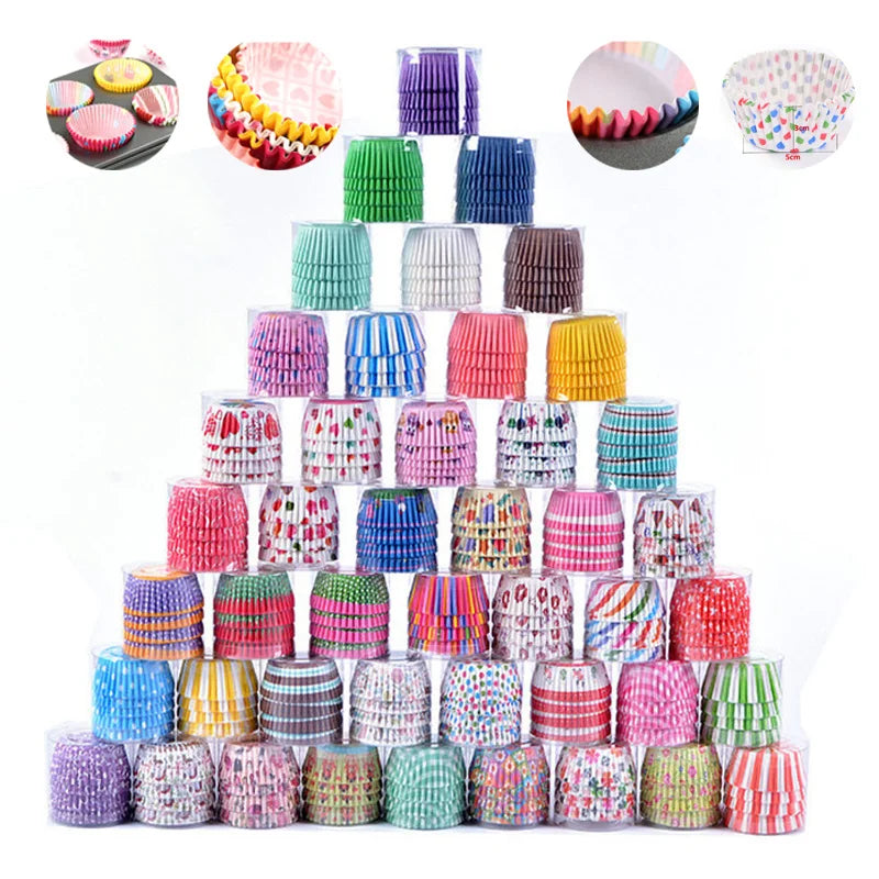 100-Pack Greaseproof Paper Cupcake Liners | Multi-Color Muffin Cases & Baking Cups