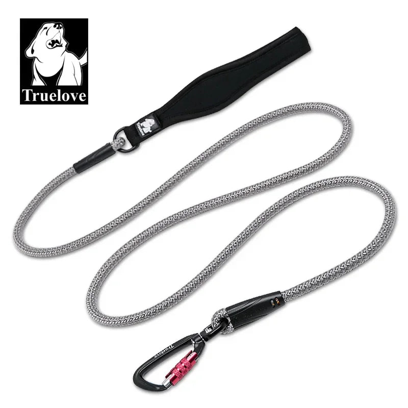 TrueLove Dog Pet Leash Nylon with Reflective Aluminum -Alloy Hook Stainless Steel D-ring Neoprene Handle walking hiking TLL2571 Peaceful Pleasures Health and Wellness Gray M-Carabiner China Mainland