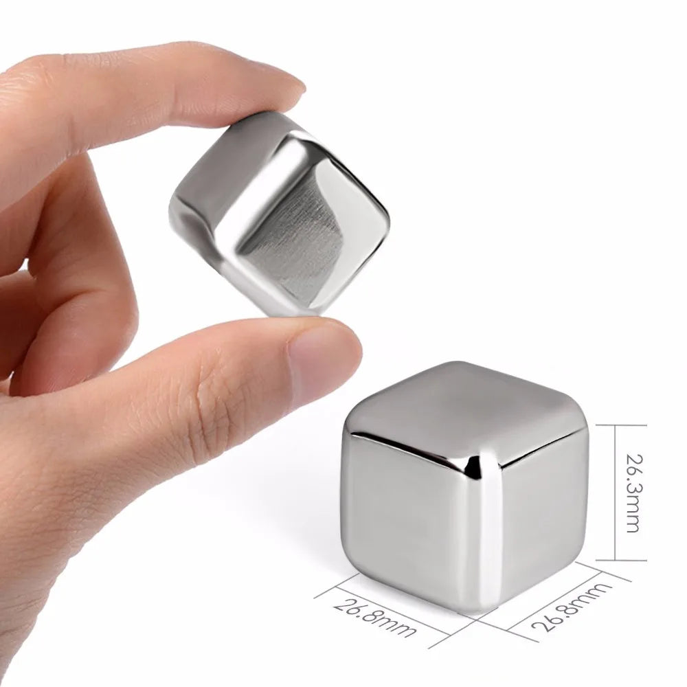 Reusable Stainless Steel Ice Cubes with Tongs & Storage Tray – Whiskey Chilling Stones for Drinks