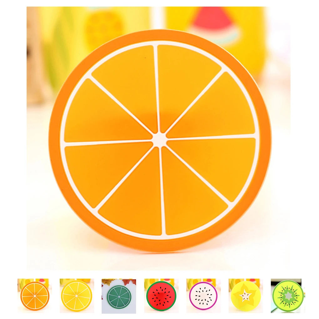 Colorful Fruit Silicone Coaster Set – Round Cup Pads & Drink Mats for Hot & Cold Beverages | 1 or 7 Pieces
