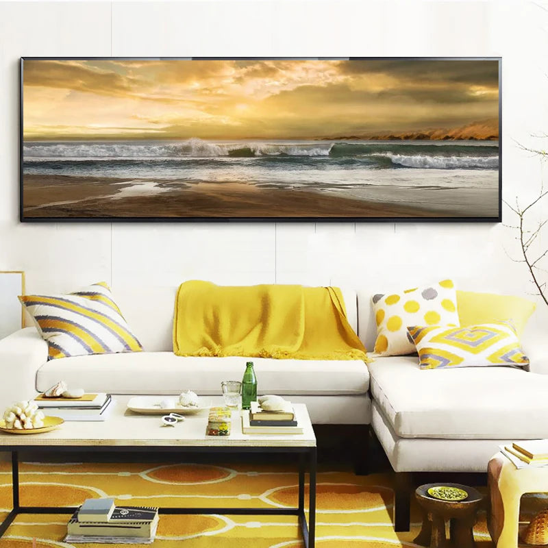 Abstract Seascape Oil Painting Posters and Prints Wall Art Canvas Painting Wave and Beach Picture for Living Room Decor No Frame Peaceful Pleasures Health and Wellness