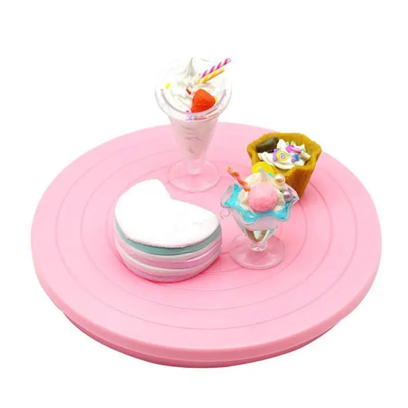 5.5" Rotating Cake Turntable & Decorating Stand – 360° Revolving Platform with Engraved Scale | Pink